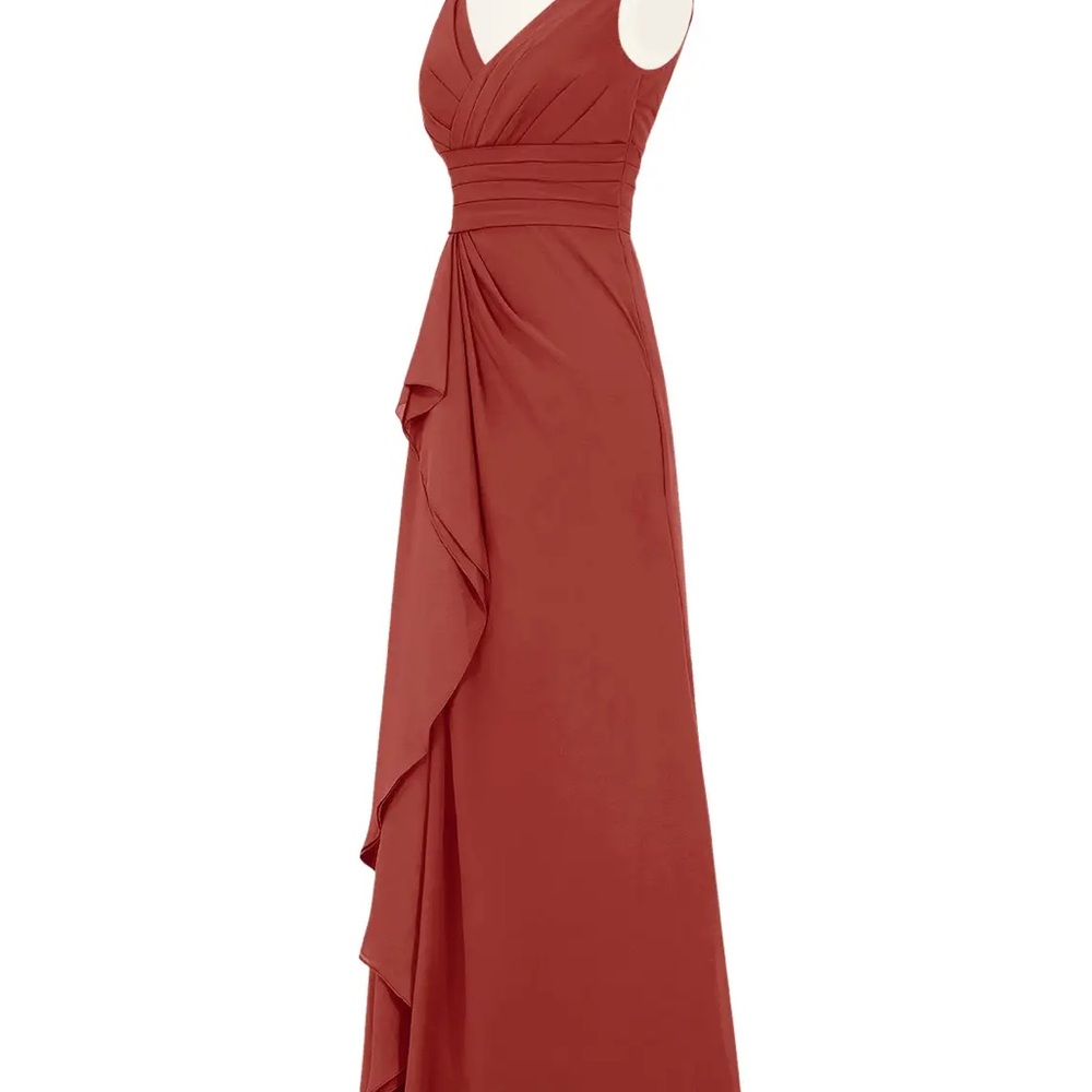 AZAZIE JULIANNA, Terracotta A-Line Chiffon Dress 37319 - Picture 9 of 10